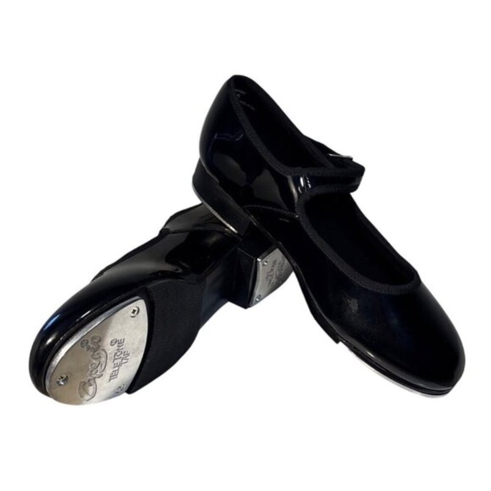 Capezio Tap Shoes Womens Black Patent Leather Size 7.5M With Adjustable Strap